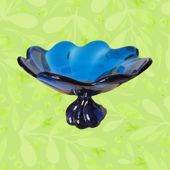 VIKING Vintage Blue Glass Pedestal Bowl - Picture 1 of 11